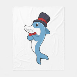 Dolphin as Gentleman with Hat Fleece Blanket