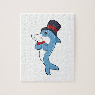 Dolphin as Gentleman with Hat Jigsaw Puzzle