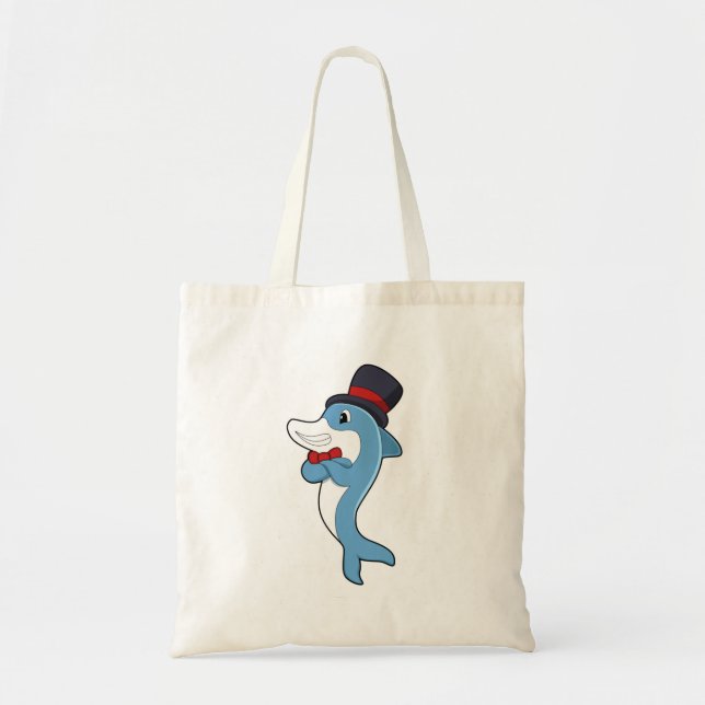 Dolphin as Gentleman with Hat Tote Bag (Front)