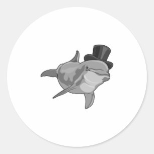 Dolphin as Gentleman with Top hat Classic Round Sticker
