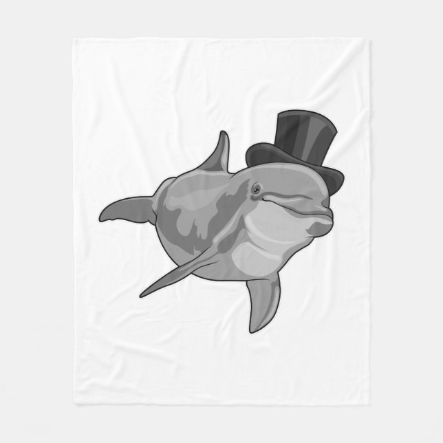 Dolphin as Gentleman with Top hat Fleece Blanket (Front)