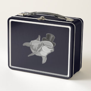 Dolphin as Gentleman with Top hat Metal Lunch Box