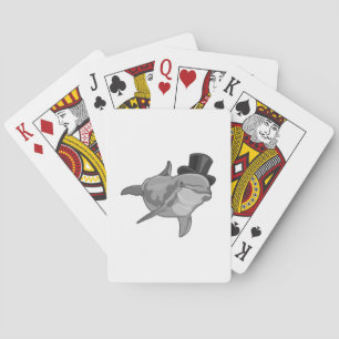 Dolphin as Gentleman with Top hat Playing Cards