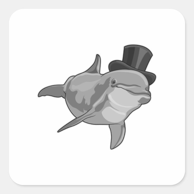 Dolphin as Gentleman with Top hat Square Sticker (Front)