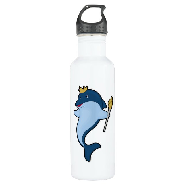 Dolphin as King with Staff & Crown 710 Ml Water Bottle (Front)