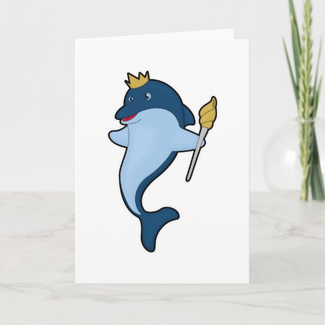 Dolphin as King with Staff & Crown Card (Front)