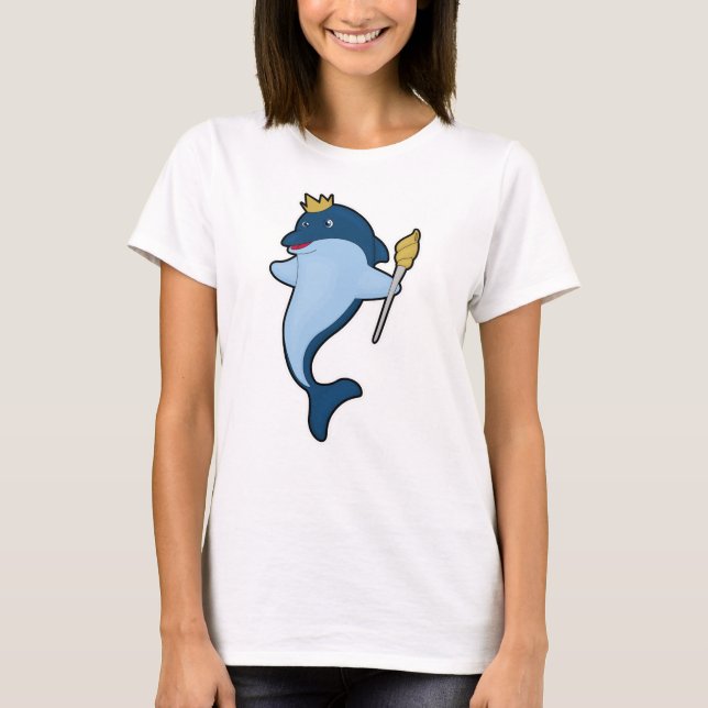 Dolphin as King with Staff & Crown T-Shirt (Front)