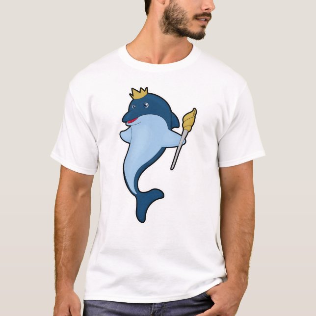 Dolphin as King with Staff & Crown T-Shirt (Front)