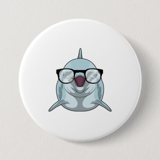 Dolphin as Nerd with Glasses 7.5 Cm Round Badge (Front)