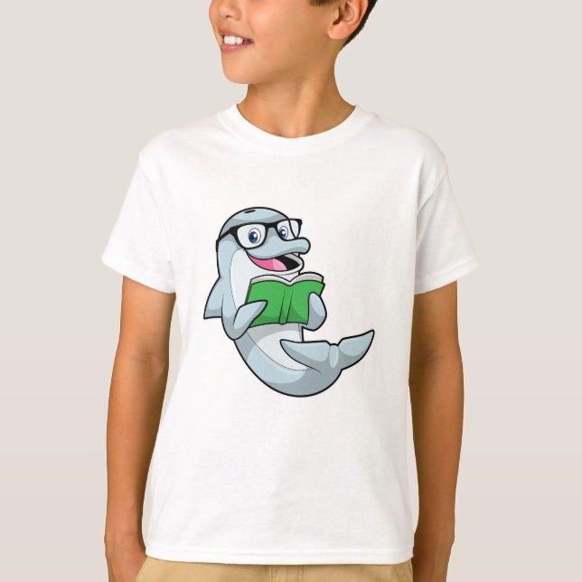 Dolphin as Nerd with Glasses & Book T-Shirt (Front)