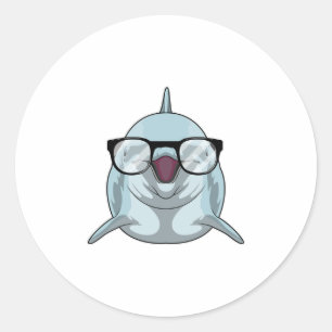 Dolphin as Nerd with Glasses Classic Round Sticker