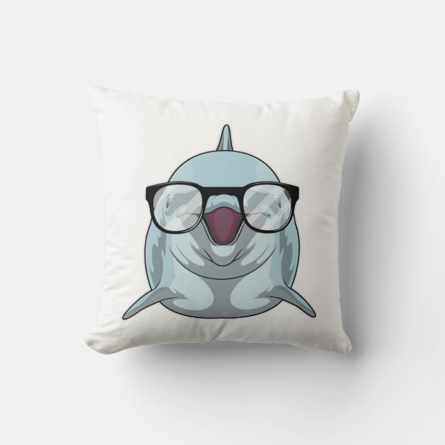 Dolphin as Nerd with Glasses Cushion (Front)