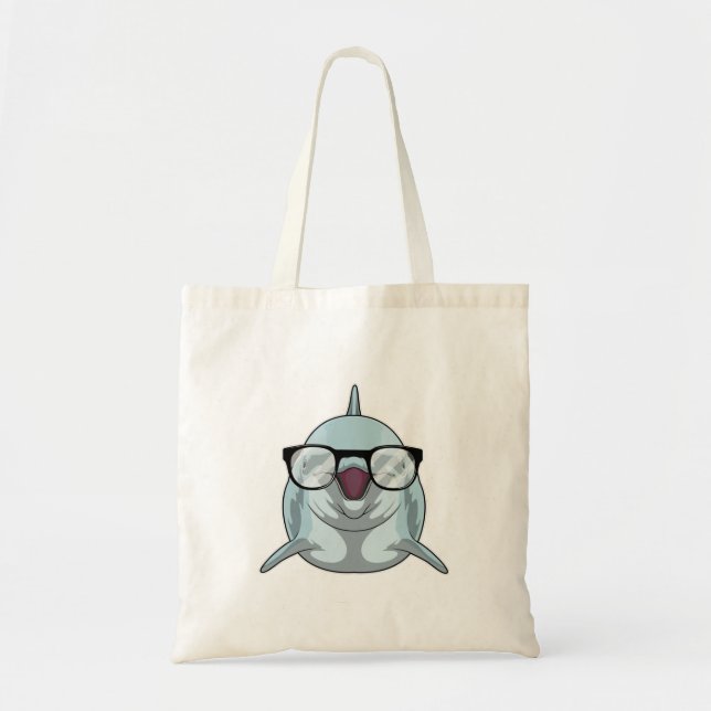 Dolphin as Nerd with Glasses Tote Bag (Front)