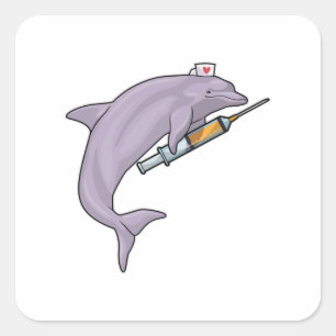 Dolphin as Nurse with Syringe Square Sticker