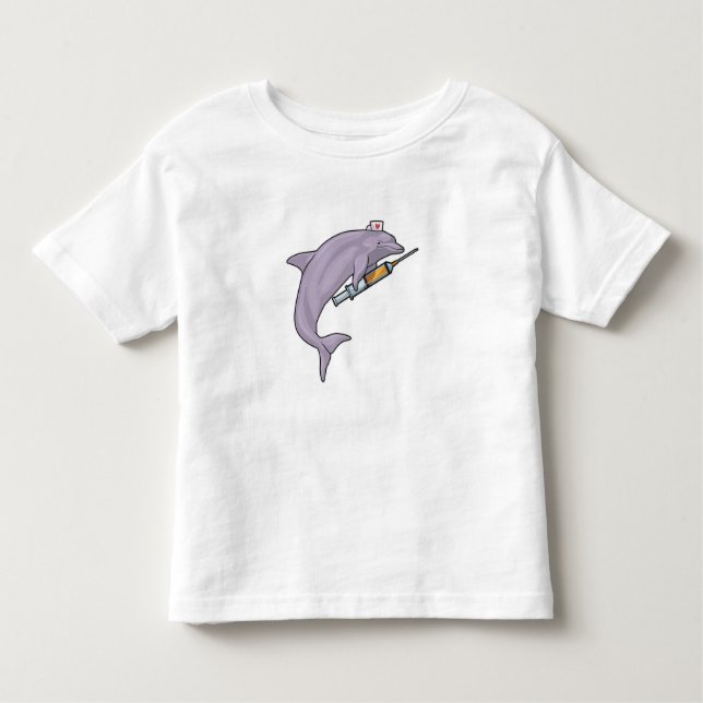 Dolphin as Nurse with Syringe Toddler T-Shirt (Front)