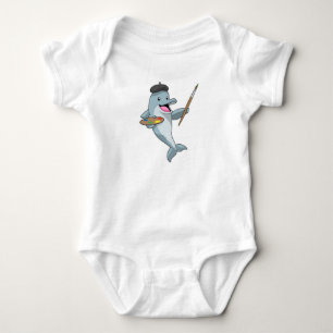 Dolphin as Painter with Paint brush & Colour Baby Bodysuit