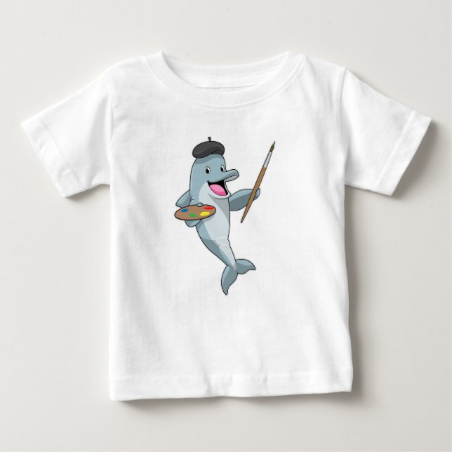 Dolphin as Painter with Paint brush & Colour Baby T-Shirt (Front)