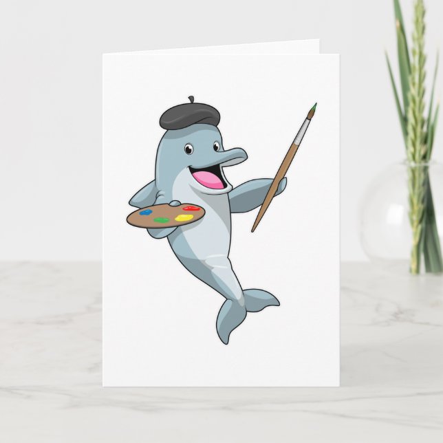 Dolphin as Painter with Paint brush & Colour Card (Front)
