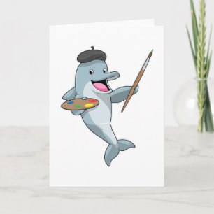 Dolphin as Painter with Paint brush & Colour Card