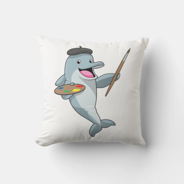 Dolphin as Painter with Paint brush & Colour Cushion (Front)