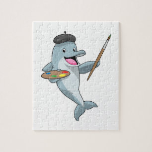 Dolphin as Painter with Paint brush & Colour Jigsaw Puzzle