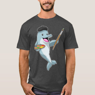 Dolphin as Painter with Paint brush Colour T-Shirt