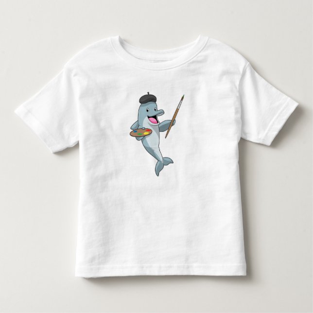Dolphin as Painter with Paint brush & Colour Toddler T-Shirt (Front)