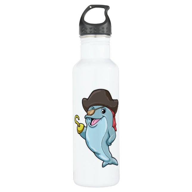 Dolphin as Pirate with Eye patch & Hooked hand 710 Ml Water Bottle (Front)