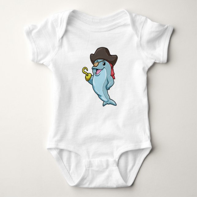 Dolphin as Pirate with Eye patch & Hooked hand Baby Bodysuit (Front)