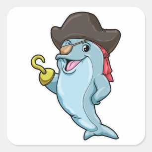 Dolphin as Pirate with Eye patch & Hooked hand Square Sticker