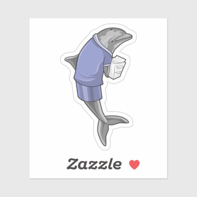 Dolphin as Secretary with Stack of paper (Sheet)