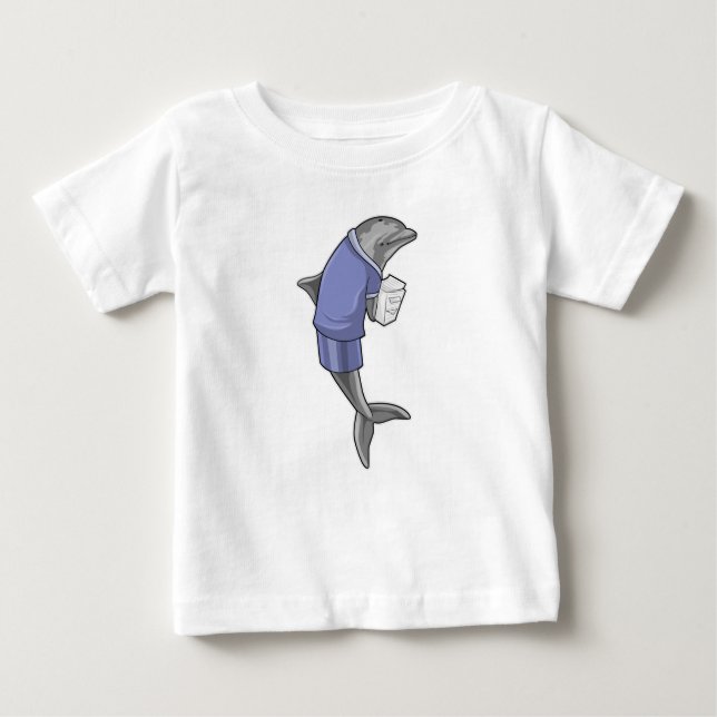 Dolphin as Secretary with Stack of paper Baby T-Shirt (Front)