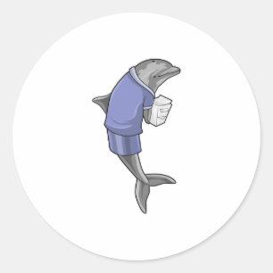 Dolphin as Secretary with Stack of paper Classic Round Sticker