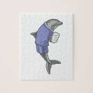 Dolphin as Secretary with Stack of paper Jigsaw Puzzle