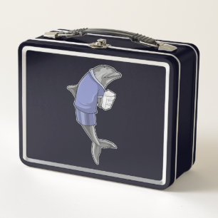 Dolphin as Secretary with Stack of paper Metal Lunch Box