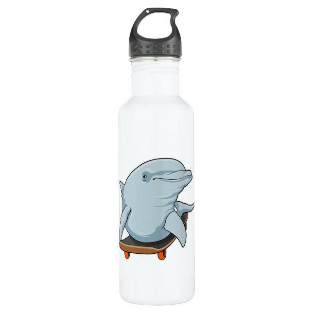 Dolphin as Skater with Skateboard 710 Ml Water Bottle (Front)