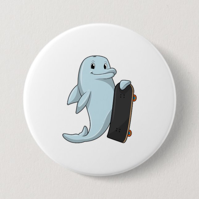 Dolphin as Skater with Skateboard 7.5 Cm Round Badge (Front)