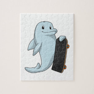 Dolphin as Skater with Skateboard Jigsaw Puzzle