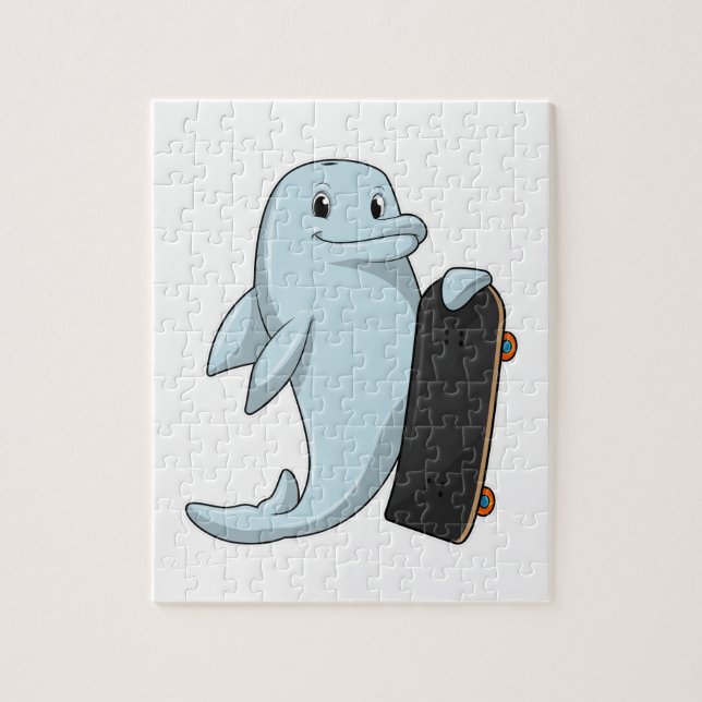 Dolphin as Skater with Skateboard Jigsaw Puzzle (Vertical)