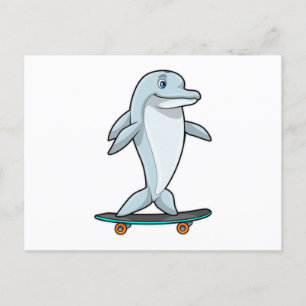 Dolphin as Skater with Skateboard Postcard