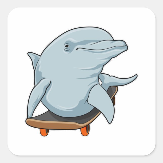 Dolphin as Skater with Skateboard Square Sticker (Front)