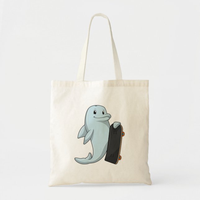 Dolphin as Skater with Skateboard Tote Bag (Front)