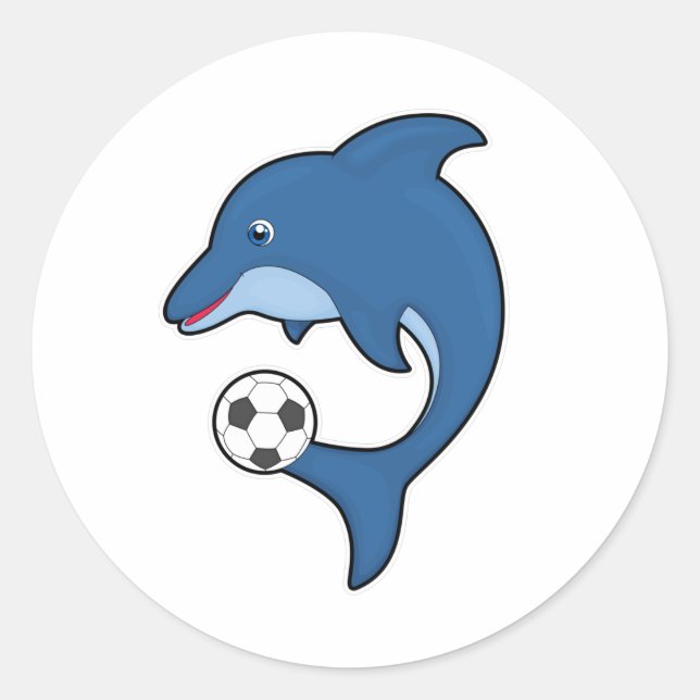 Dolphin as Soccer player with Soccer ball Classic Round Sticker (Front)