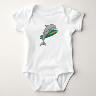 Dolphin as Surfer with Surfboard Baby Bodysuit