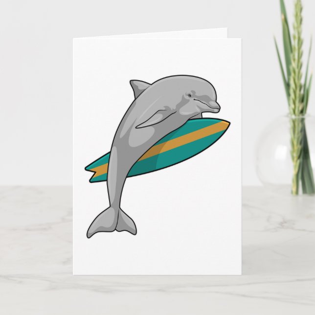 Dolphin as Surfer with Surfboard Card (Front)