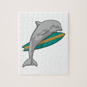 Dolphin as Surfer with Surfboard Jigsaw Puzzle