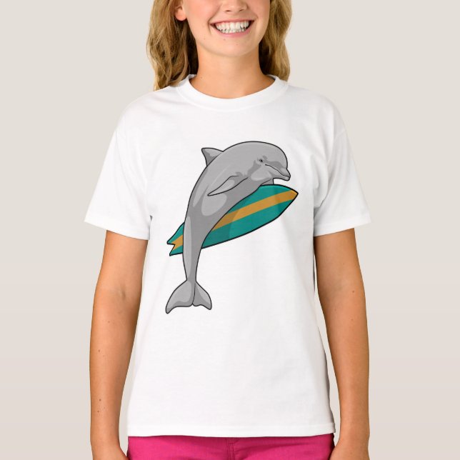 Dolphin as Surfer with Surfboard T-Shirt (Front)
