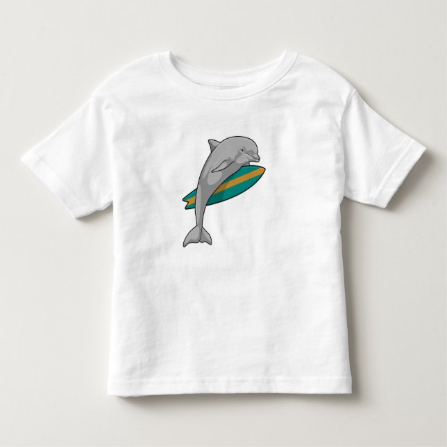 Dolphin as Surfer with Surfboard Toddler T-Shirt (Front)