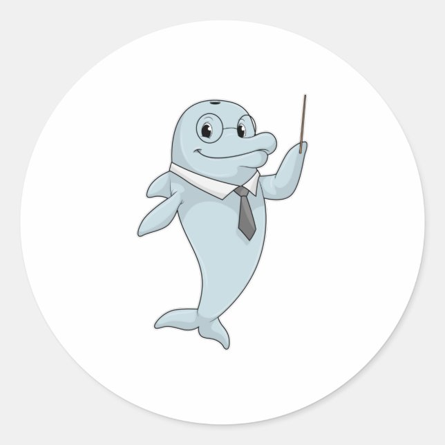 Dolphin as Teacher with Pointer Classic Round Sticker (Front)