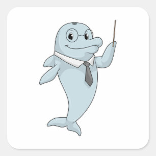 Dolphin as Teacher with Pointer Square Sticker